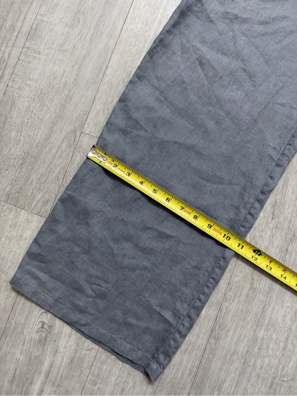 VIVID Linen Straight Long Pants Elastic Waist Cool Grey Wide Leg Trousers size S - Picture 11 of 12